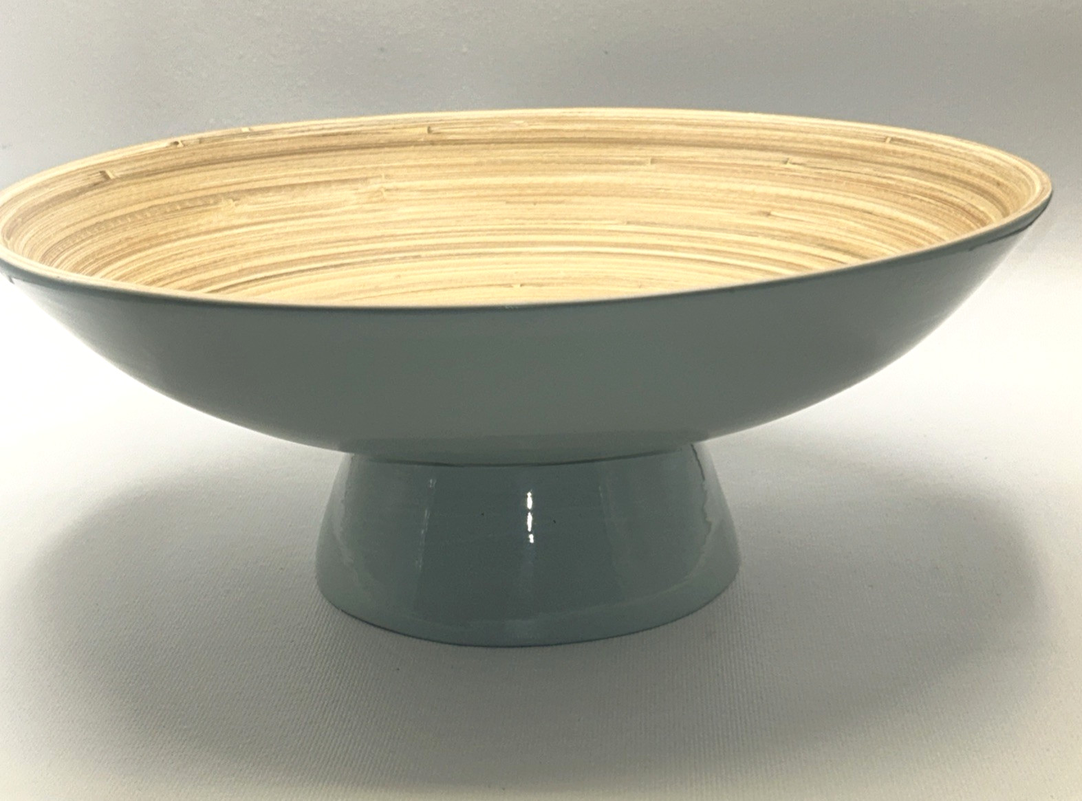 Bamboo Decorative Pedestal Bowl / Soft Aqua Blue / 11.5" w x 4.5" tall/
