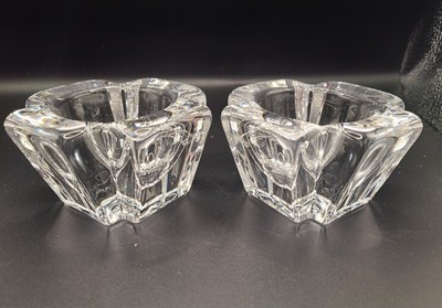 Orrefors Sweden Crystal Votive Candle Holders Pair | Modern Scandinavian Glass