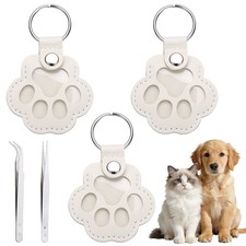 Dog Fur Storage Keychain,Paw Shaped with Tweezer, White,3Pack 