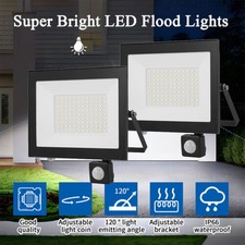 2X 100W LED Floodlight PIR Sensor Motion Security Flood Light Outdoor Garden UK