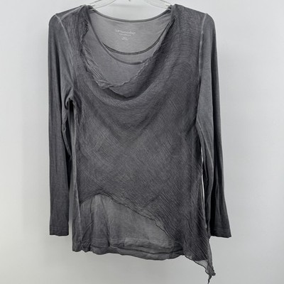 Soft Surroundings Gray Silk Overlay Asymmetrical Long Sleeve Top Medium