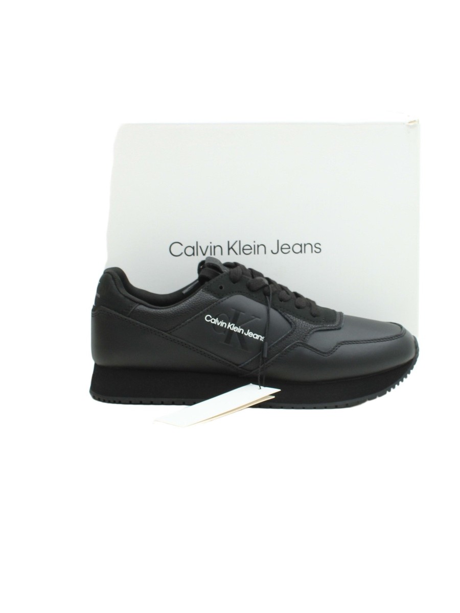 Calvin Klein Men's Trainers UK Black Leather with Other Sneaker