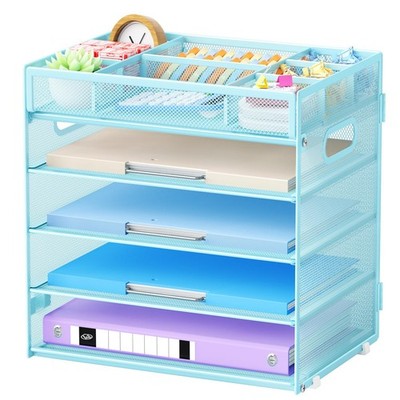 5-Tier Letter Tray Paper Organizer with Handle, Multi-Functional Mesh File Or...