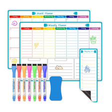 Dry Erase Magnetic Weekly Monthly Planner Shopping List Set for Fridge Sticker