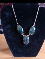 925 Sterling Silver Clasp Natural 3 Stone Jewellery Necklace.