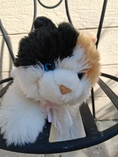 Vintage Aurora A&A Calico Cat Stuffed Animal Beanbag Plush 10” Blue Eyes Bell