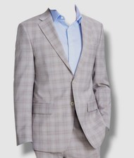 Calvin Klein Men's Beige Slim-Fit Wool Blend Stretch Plaid Suit Jacket Size 38R