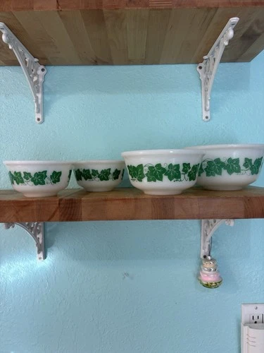 Vintage Hazel Atlas Ivy Milk Glass Mixing Bowl Set Of 4