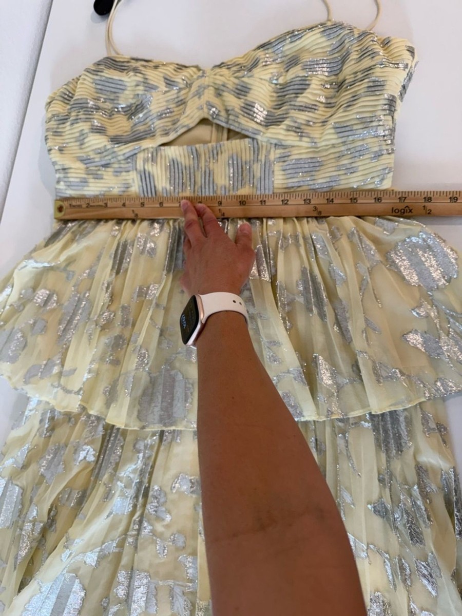 self portrait gold metallic tiered midi dress Self-Portrait Metallic Tiered Midi Dress Self-Portrait