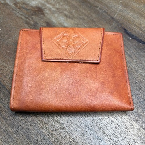VINTAGE Amity Cowhide Leather Wallet Coin Purse Bifold Cognac Tooled - Picture 3 of 10