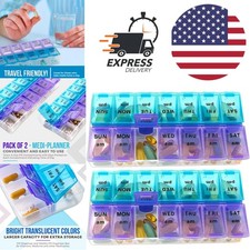 Twice a Day Pill Organizer for Weekly Use Pack of 2 Lightweight Plastic Design