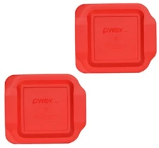 Pyrex 222-PC 8x8" Storage Plastic Lid Cover Red 2 Pack New for Glass Baking Dish