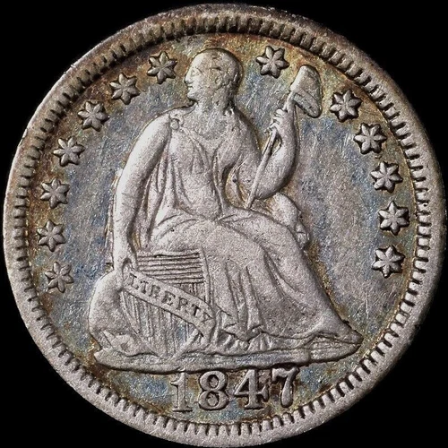1847 SEATED LIBERTY SILVER *HALF DIME*  XF!  RARE!  COLOR TONED!  FREE SHIPPING!