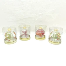 Vtg Christmas house Brand 4 Clear glass 3D insert ornaments New Greenbrier NIB