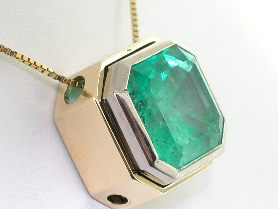 Smaragd Anhänger 750 Gelbgold 18Kt Gold kolumbianischer Smaragd 18ct Zertifikat - Bild 4 von 4