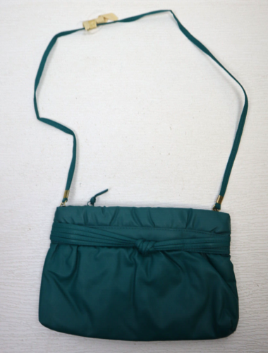 VINTAGE 80s 90s TEAL GREEN FAUX LEATHER PURSE - SHOULDER BAG - Picture 1 of 10