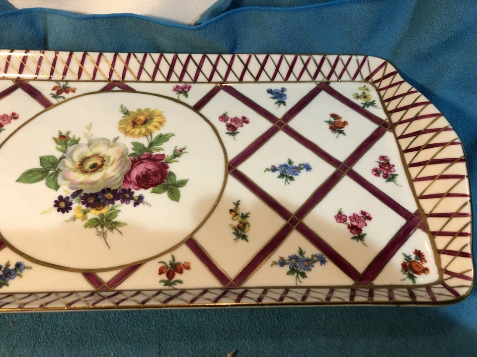 Porcelain - Peint a la main - Paris Royal - Cake Plate Tray - Gold edges - Image 3 of 4