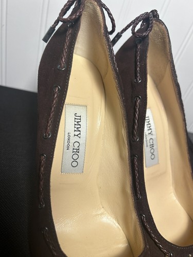 Vintage Jimmy Choo Chocolate Suede Bow Tie Size 37.5 - Picture 8 of 12