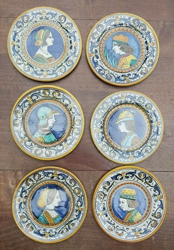 6 ART POTTERY DERUTA SMALL PLATES DISHES CHARGERS OF 7.2" MADE IN ITALY