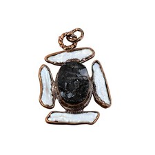 Black Tourmaline Rough Jewelry Copper Love Gift Electroformed Pendant 2.17"