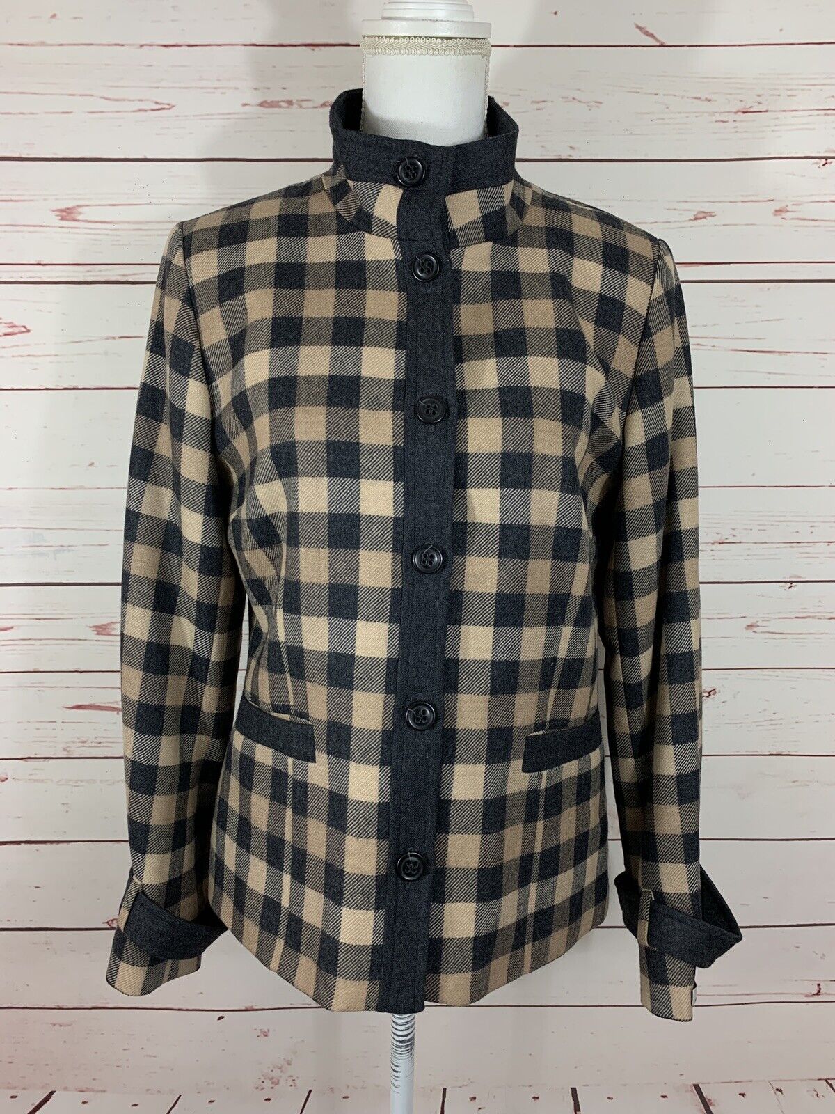 Womens Pendleton Tan Brown Plaid Jacket 100% Virg… - image 1