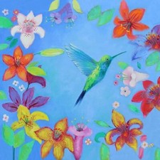 Blue Hummingbird Happy Birthday Card Jane Faires Art