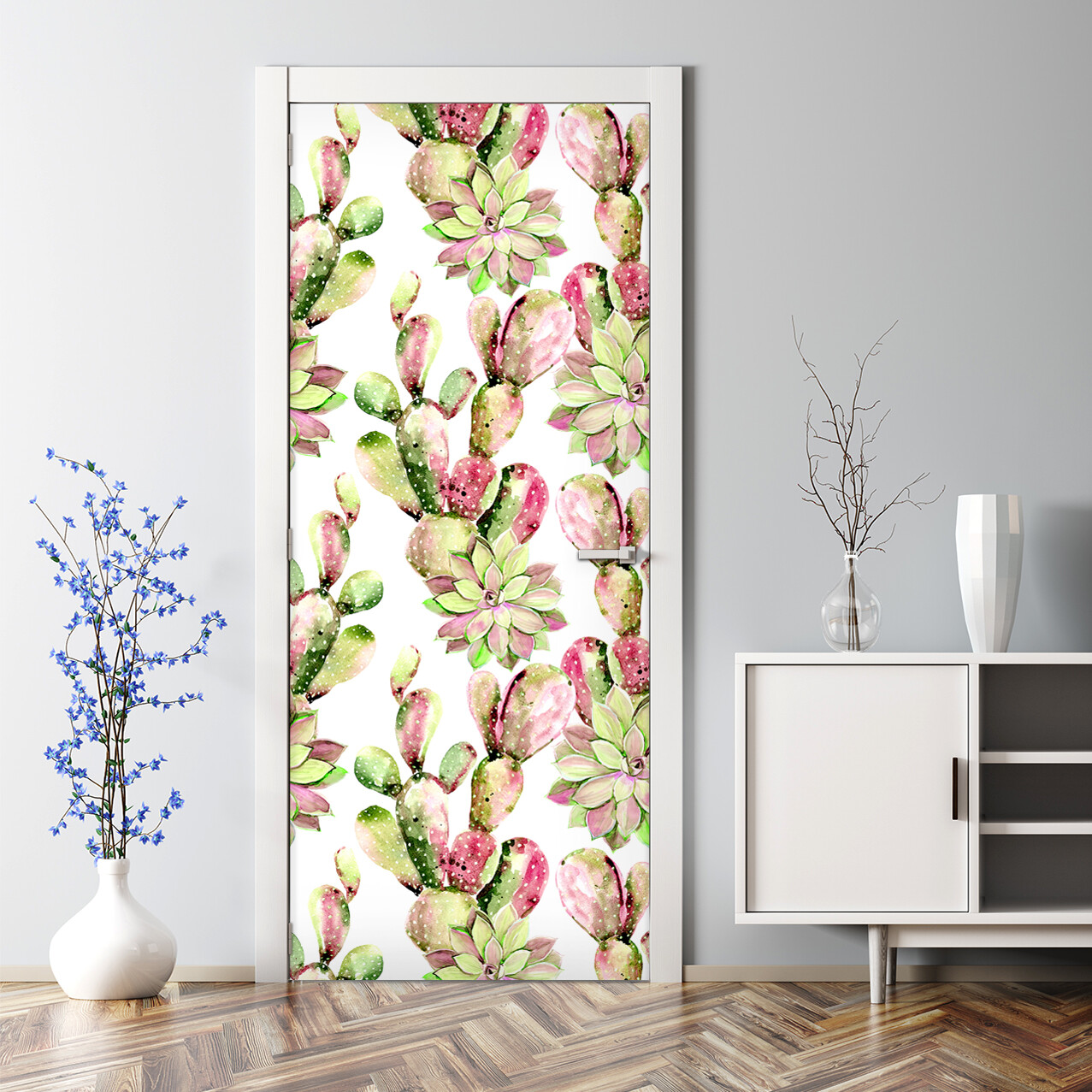 Watercolor Cactus Flower Self-Adhesive Door Decal for Home Decor