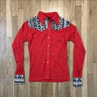 Camisa Daga De Colección Para Hombre Pequeña Perla Occidental Abotonada Roja