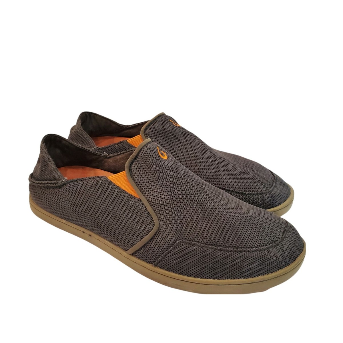 Olukai Mens 10 Nohea Mesh Dark Gray Orange Shadow Slip On Boat Shoes 10188-4242 OluKai Men Nohea Mesh Shadow Gray Orange Slip on Loafer  main image 2