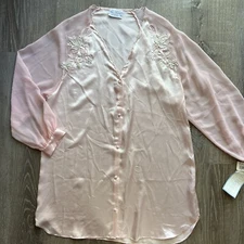 Nwt vintage Val Mode nightgown size S Pale Pink Sheer Sleeves Embroidered