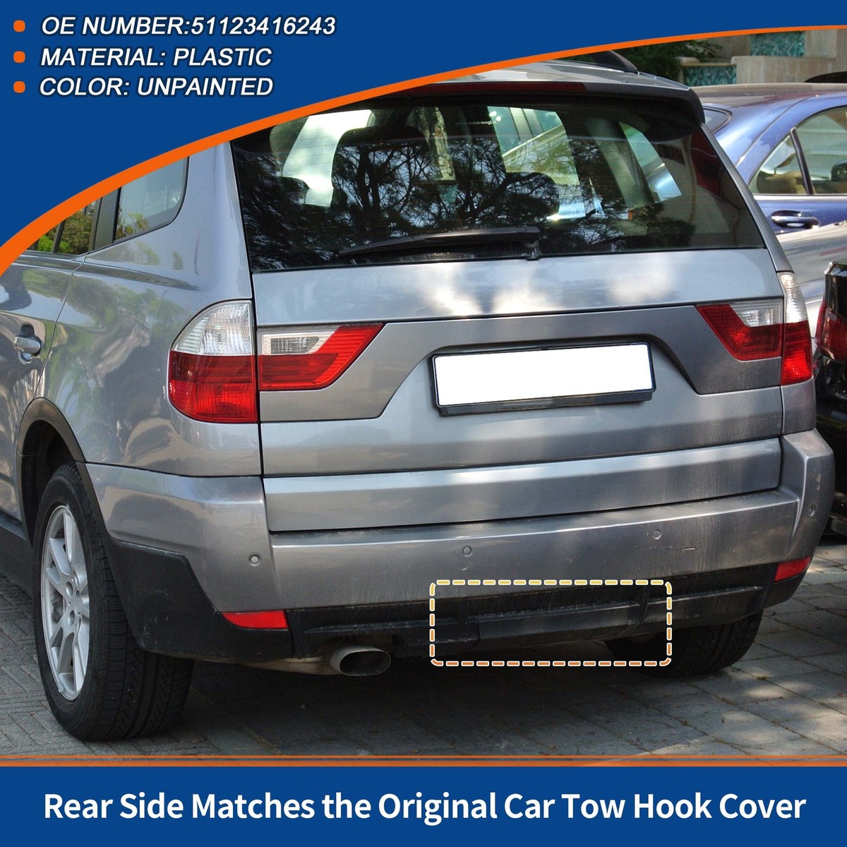 Rear Bumper Tow Hook Cover For BMW X5 E70 LCI (2011-2013) - Right Passenger Side, Gray, Part 51127271816 - View #7