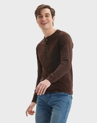 Hanes Men's Long-Sleeve Henley Shirt Beefy-T pure cotton 3 button S-3XL Tagless - Image 1 of 4