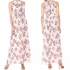 Nine West Womens Pleated Bodice Shirring Waist Maxi Dress Pink Mist Multi Sz 16