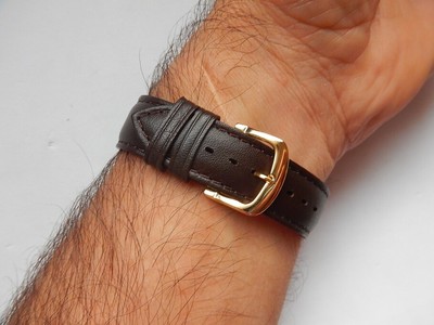 Bracelet Cuir Veau 18 Mm – Marron Foncé, XL Long, Pour Gros Poignet, Neuf