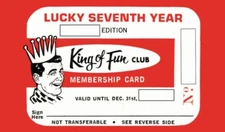 KING OF FUN CLUB MEMBERSHIP  CARD - VINTAGE REPRINT