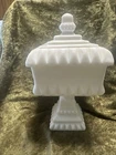 Vintage White Milk Glass Lidded Wedding Cake Or Candy Dish 1950's