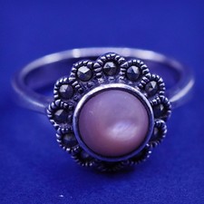 Size 5.75, vintage Sterling 925 silver handmade ring with moonstone marcasite