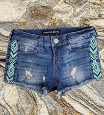 Size 0 EXPRESS Shorts Stretch Aztec Woven Stitch Denim Blue Jeans Summertime