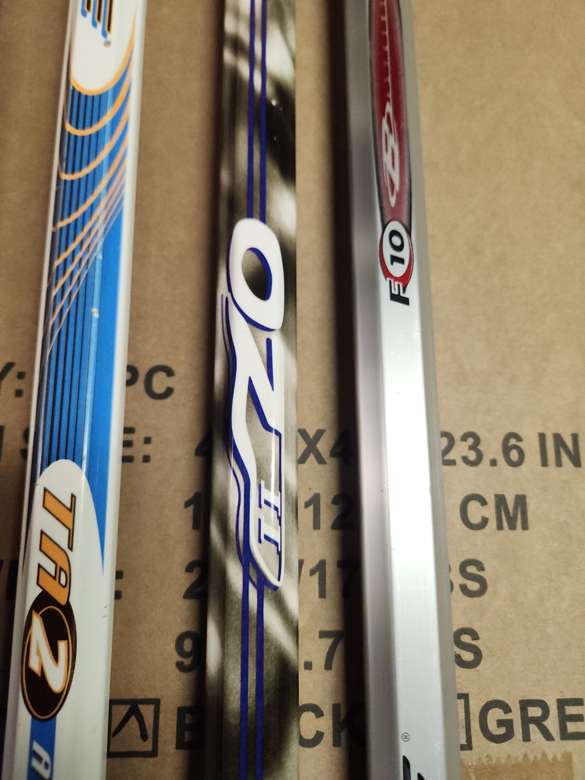 Vintage Brine Lacrosse Shafts, 1-6000, 1-Oz2, 1- F10, And 1-TA2 Lacrosse Shafts.