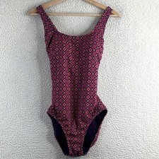 NWT Lands End Sample Womens Purple Patterned X-Back One-Piece Swimsuit Size 8L