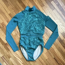 Weissman Green Sequin Mesh Long Sleeve Cutout Dance Costume Leotard MPN SA