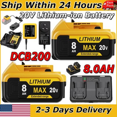1-2PCS For DeWalt 20V Max 8.0AH DCB200 DCB206 DCB205 Lithium Ion Battery/Charger