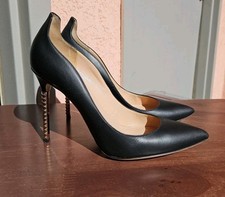 Valentino Garavani Rockstud Black Nappa Leather Studded Heels Pumps Sz 37 / US 7