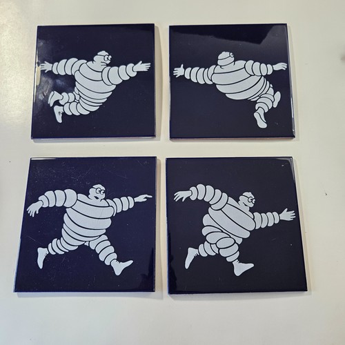 BH 4 Diff Vintage Blue Original Michelin Tire Advertising Tiles With Bibendum