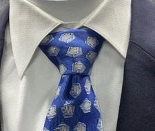 Turnbull & Asser Tie 100% Silk Tie Blue Geometric London England Handmade 3.5”