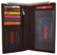 Leather Long Wallets for Men - RFID Blocking Brown Mens Long Wallet & Checkbook
