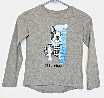Member's Mark Girl's Gray Long Sleeve Graphic Tee ~Tres Chic ~ Size S (6/6X)