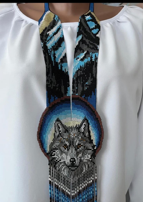 #ad Wolf Handmade Necklace Seed Bead Boho American Style Netiv Beaded Multi Strand $49.99