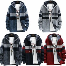 Mens Thick Warm Fleece Lined Hoodie Winter Zip Up Coat Jacket Sweatshirt Tops UK