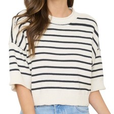 Striped Dropped Shoulder Short Sleeve Sweater